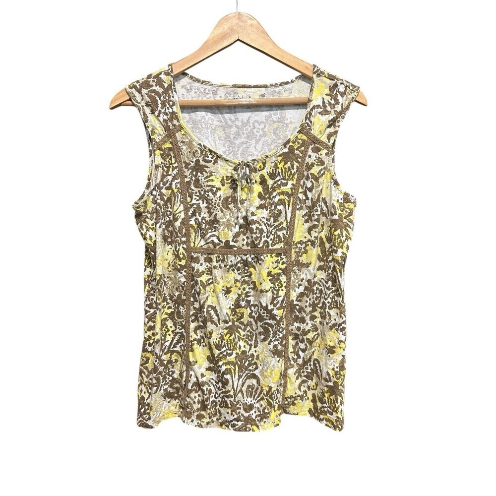 Basic Edition Tank Top Blouse Yellow & Brown 90s Y2K Vintage Babydoll Style Larg